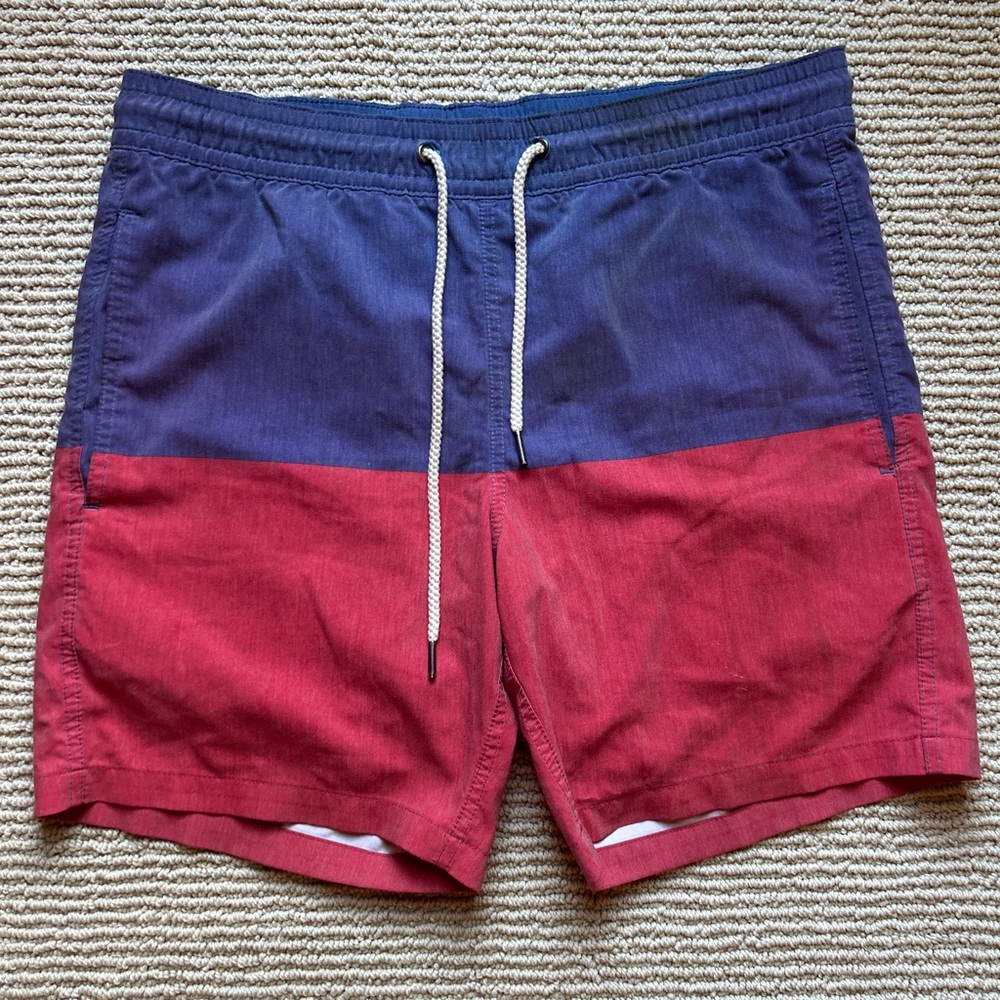 Fair Harbor Blue and Red Swim Trunks